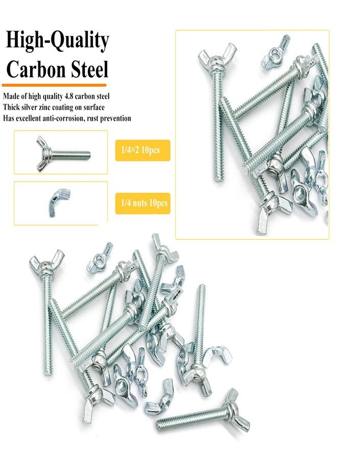 Matrelt 20 Pcs 1/4"-20 x2 Wing Screw Bolts and Wing Nut Kit Butterfly Screws and Nut with Hand Twist Tighten Wing Head Zinc Plated Hardware Fitting Fastenings Assortment Kit - Image 3